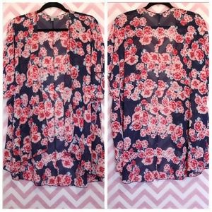 Charlotte Russe Pretty Blue Floral Kimono Size L